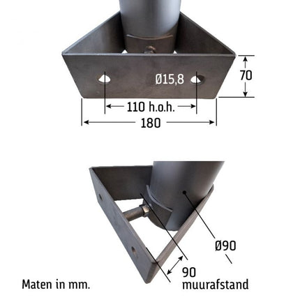 AlarmsysteemExpert.nl Cameramast 3 meter Ø 90mm met RVS muurbeugels