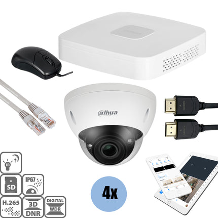 Dahua Set 4x Dome 4MP + Recorder & Bekabeling