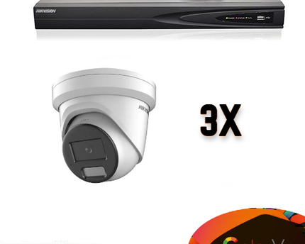 Hikvision Colorvu Set 3x Turret 4MP Recorder + Bekabeling