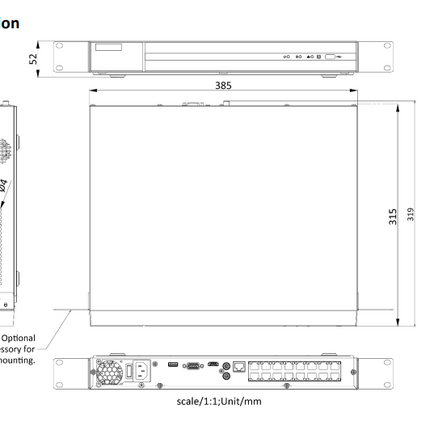 Hikvision HWN-4216MH-16P, 16 Kanaals 8Mp 4K NVR, PoE