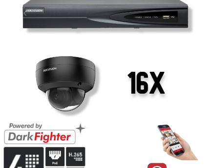 Hikvision Set 16x Dome 4MP + Recorder & Bekabeling