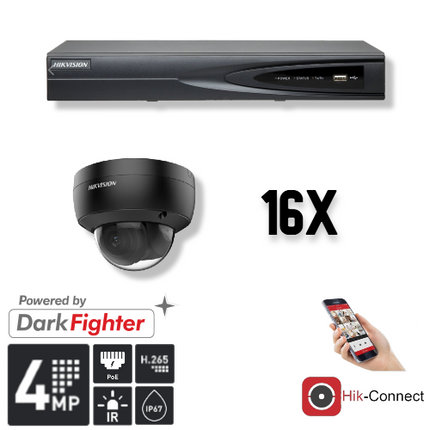 Hikvision Set 16x Dome 4MP + Recorder & Bekabeling