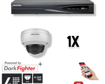 Hikvision Set 1x Dome 4MP + Recorder & Bekabeling
