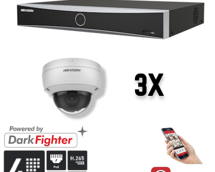 Hikvision Set 3x Dome 4MP + Recorder & Bekabeling