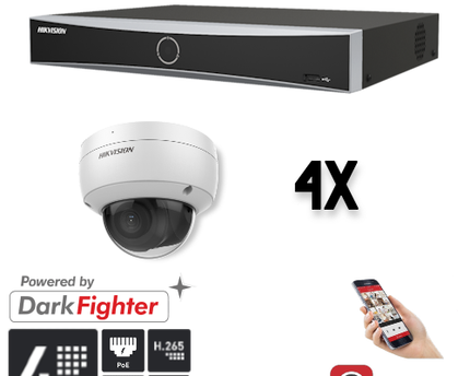 Hikvision Set 4x Dome 4MP + Recorder & Bekabeling