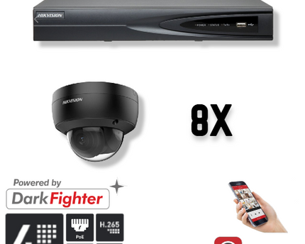 Hikvision Set 8x Dome 4MP + Recorder & Bekabeling